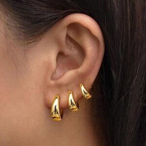3 Pairs 14k Gold Plated Hoop Earrings Set
